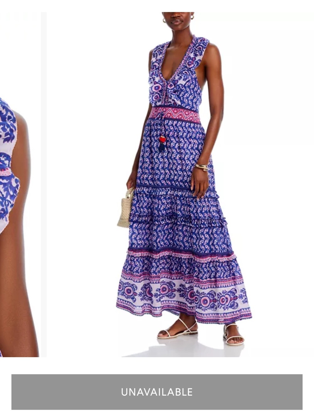 Blue Printed V-Neck Tiered Maxi Dress